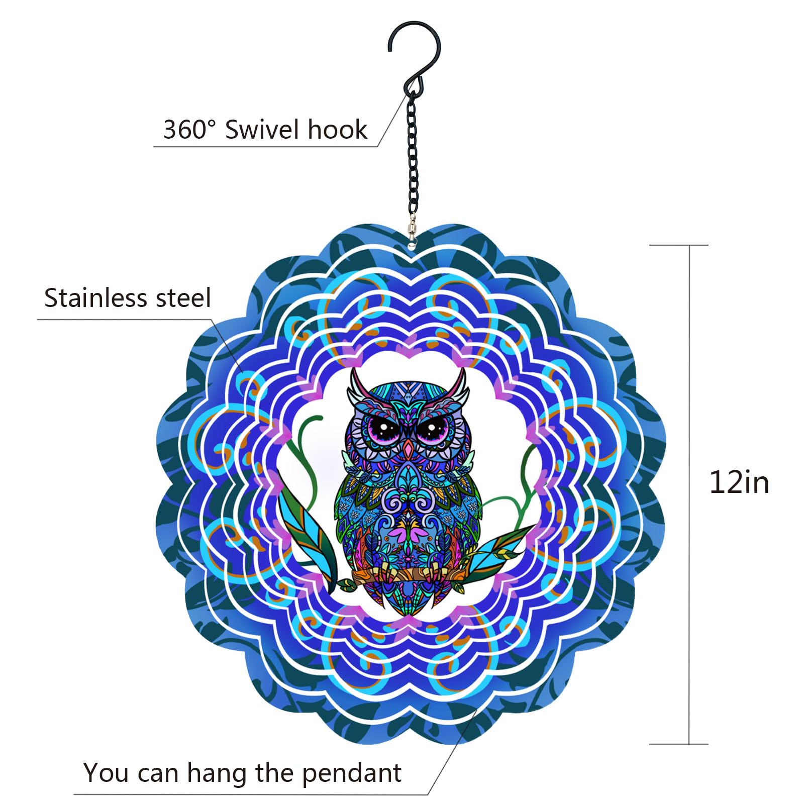 DKJOCKY owl wind spinner reflects sunlight for a sparkling focal point.