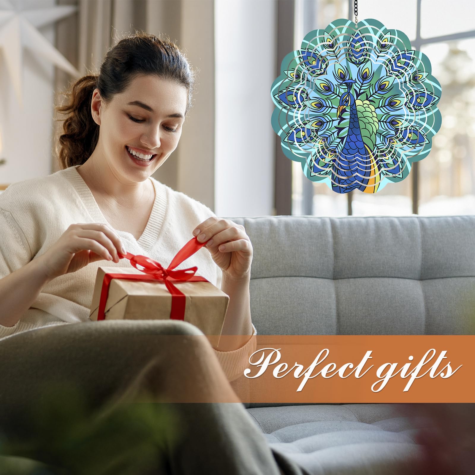 DKJOCKY Peacock Wind Spinner Indoor Hanging display elevates space