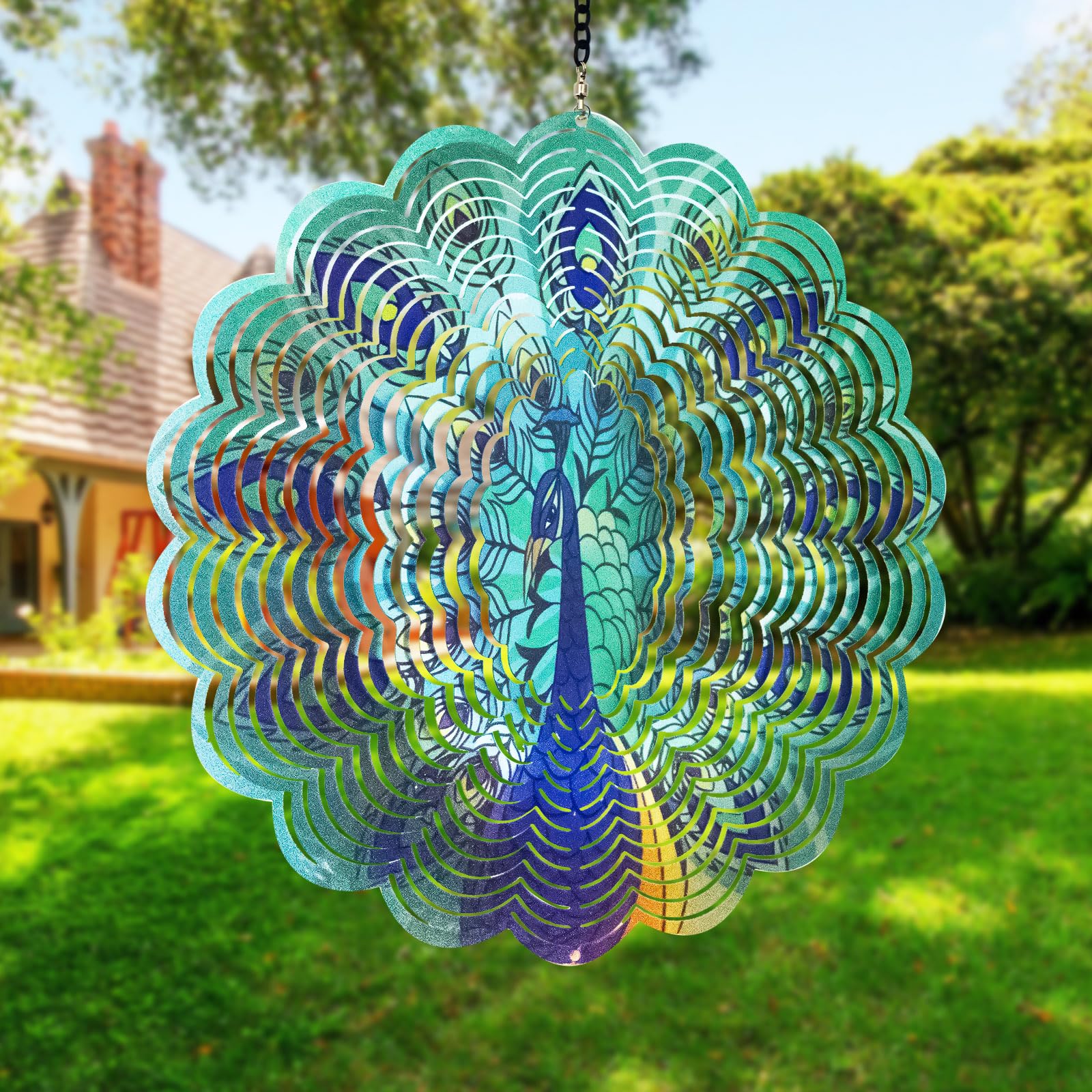DKJOCKY Peacock Wind Spinner Sparkling Finish in breeze