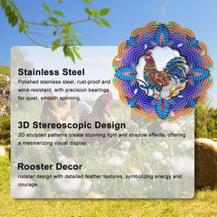 DKJOCKY Rooster wind spinner, kinetic spin, 15-inch ornament catching the breeze.