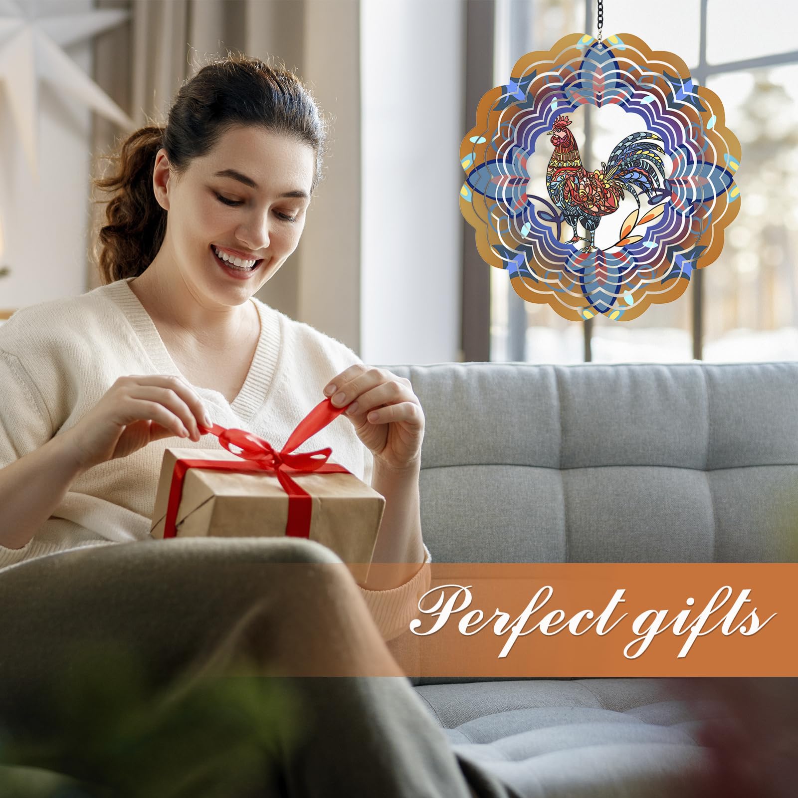 DKJOCKY rooster wind spinner features frosted PUV finish that shimmers in breeze.