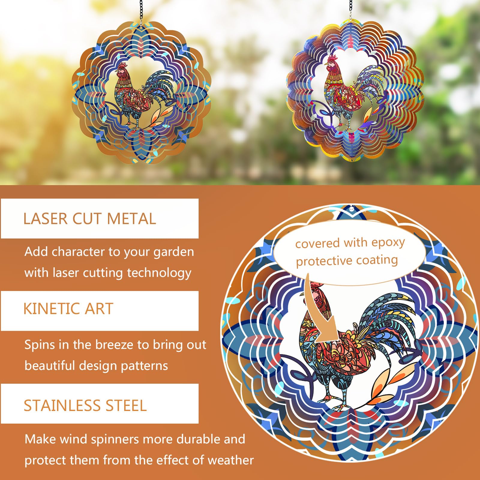 DKJOCKY garden decor wind spinner uses rustproof coating for weather-resistant outdoor use.