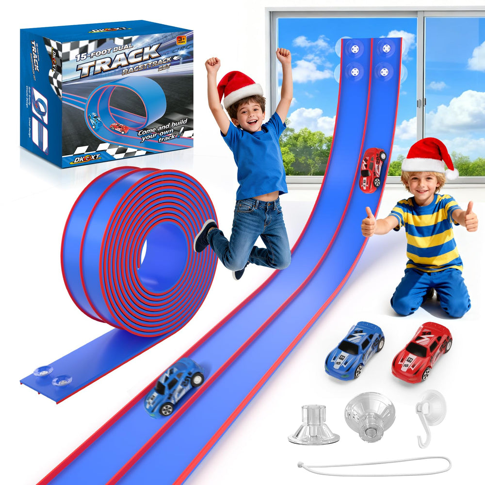 DKOXT flexible race track base on living room floor enhances hands-on play