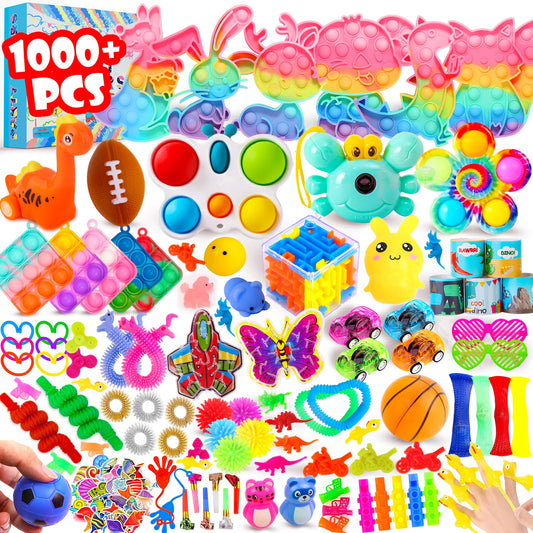 DKZ 1000-piece fidget toys pack in a colorful array for classroom rewards and stress relief.
