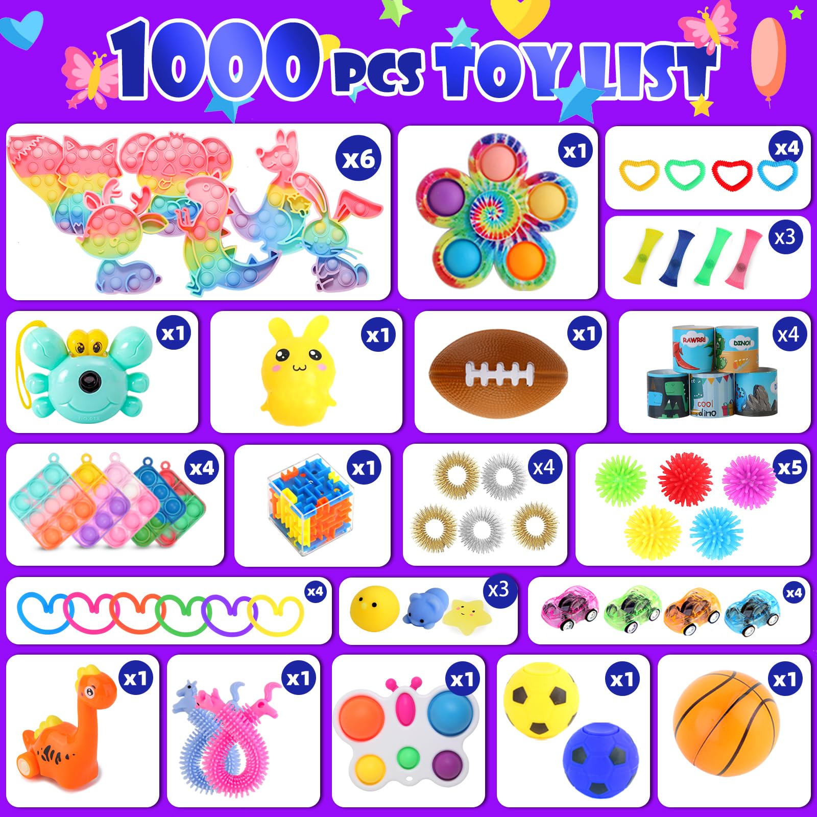DKZ party favors set with animal fidget poppers and mini toys for kids.