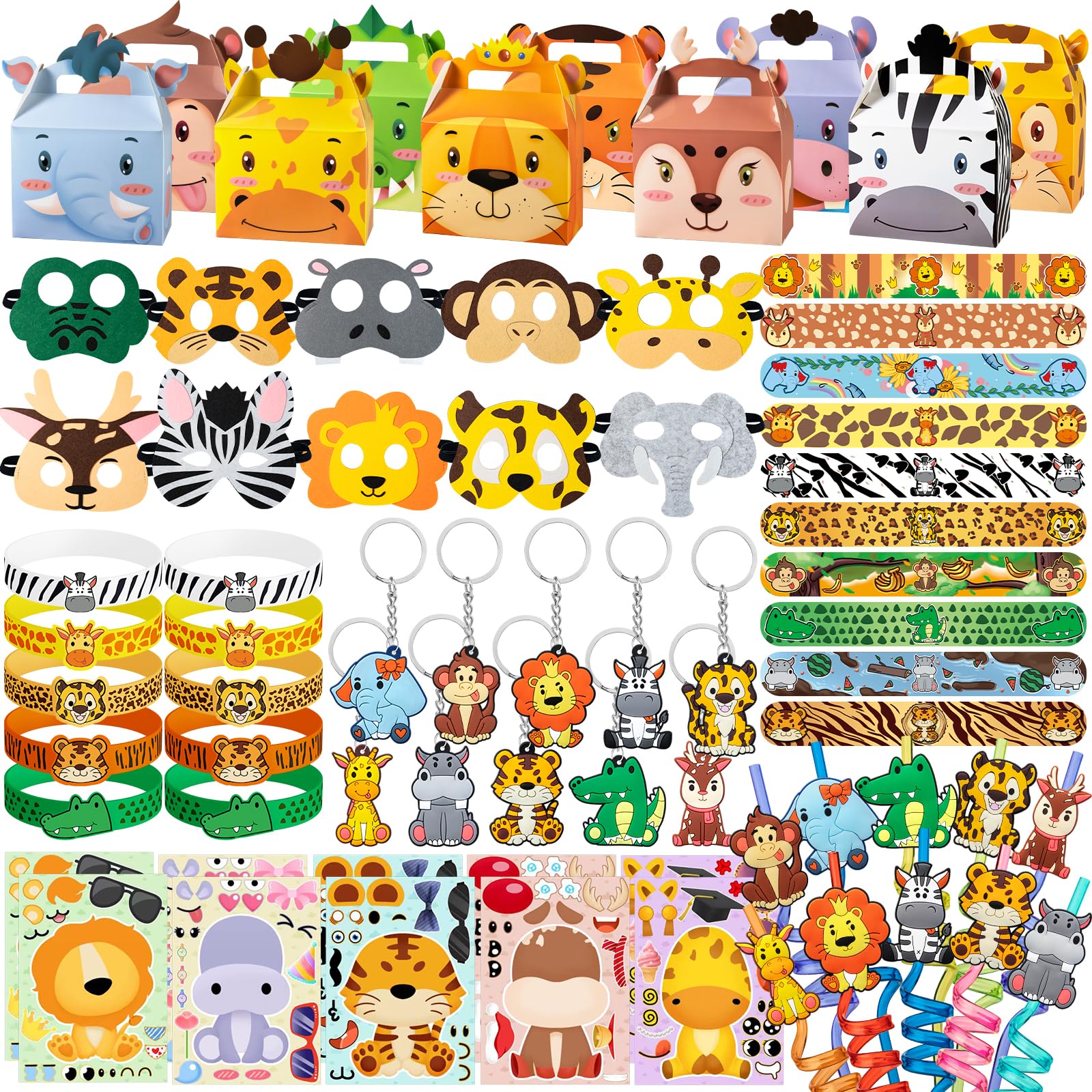 DMIGHT Jungle Safari gift boxes ready to fill kid-friendly party loot bags with color and excitement.