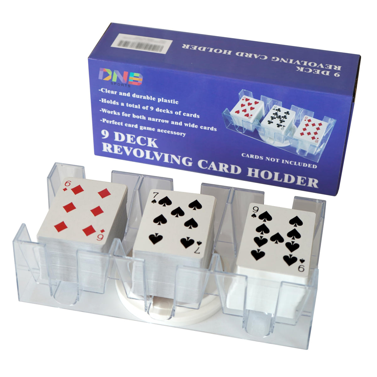 DNB SPORTS revolving card tray shows nine-deck capacity for organized Canasta gameplay