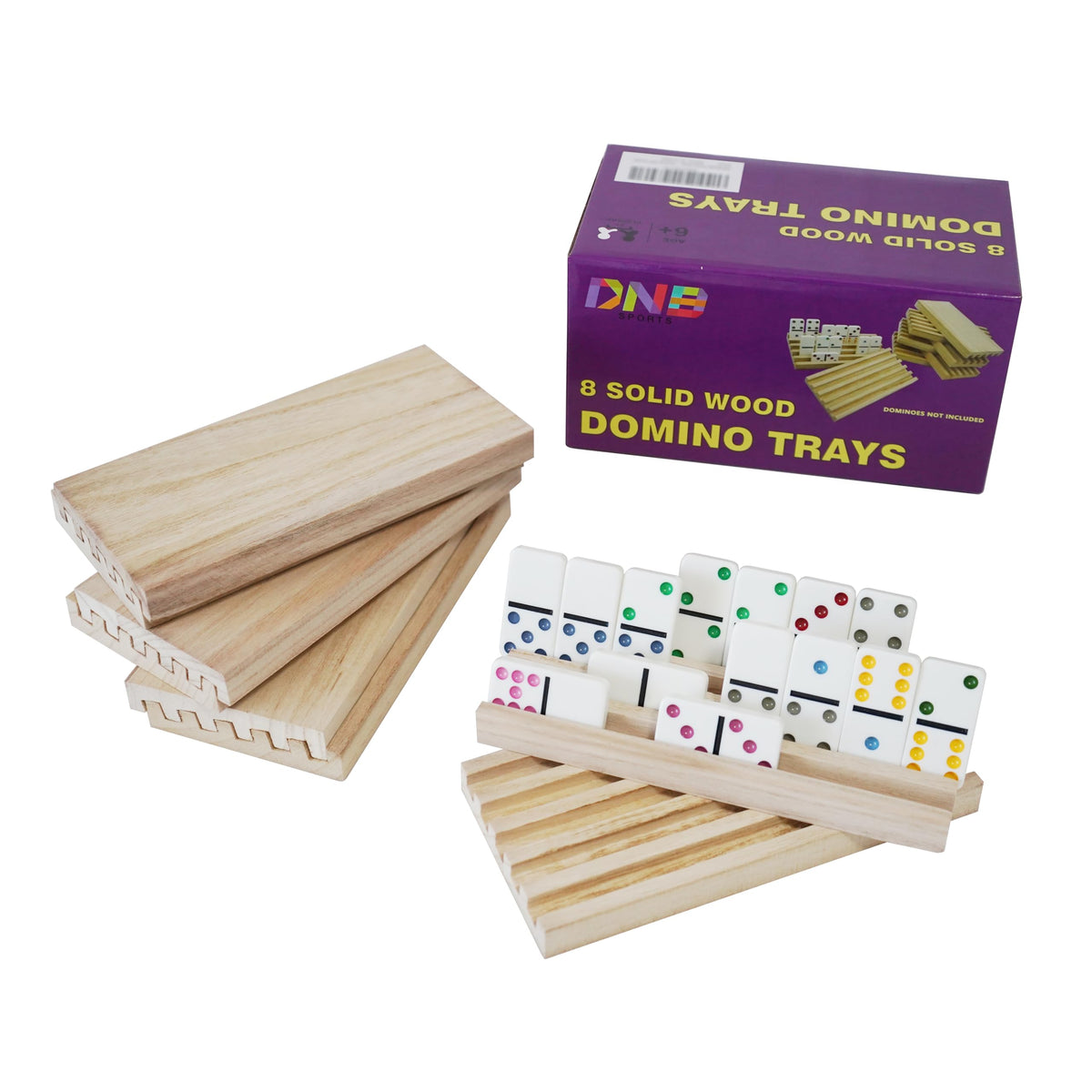 DNB SPORTS wooden domino trays eight-pack front view for quick access during games