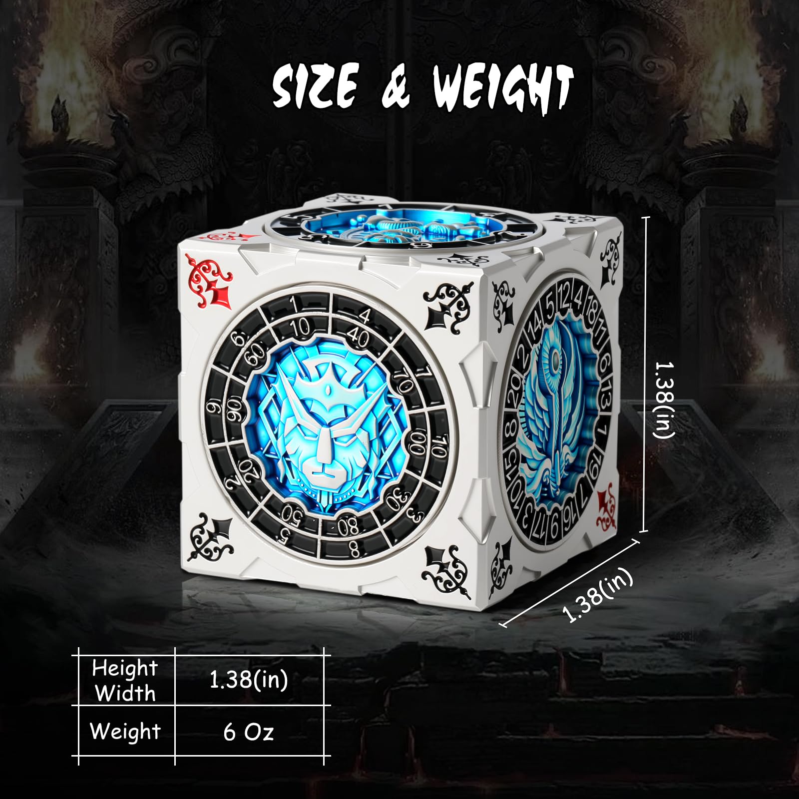 Gynosphinx face on the DNDND dice cube for thematic skill checks