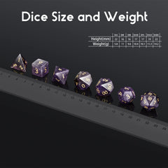DNDND Amethyst D10 dice with engraved gold numbers for crisp readability