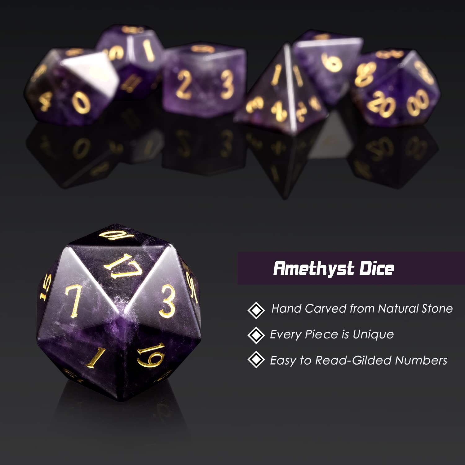 DNDND Amethyst D8 dice close-up highlighting facets and craftsmanship