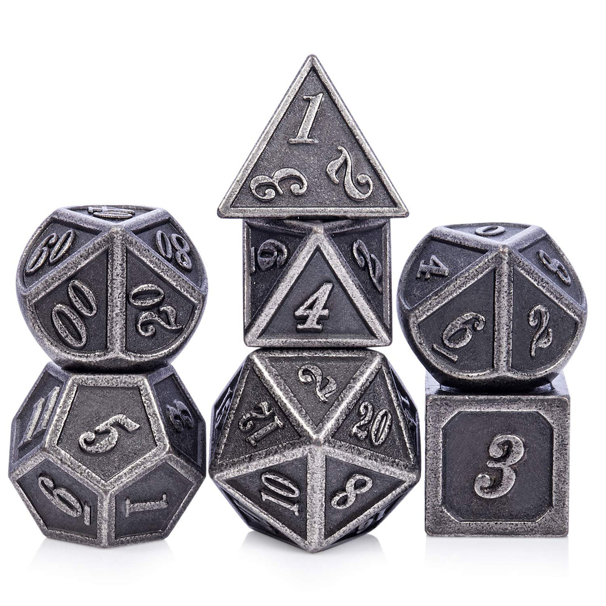 DNDND ancient silver dice set for immersive RPG sessions