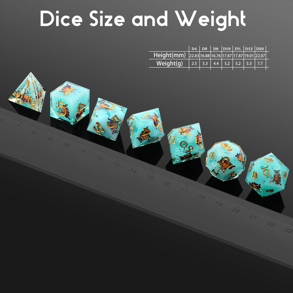 DNDND Balanced aqua resin dice for a precise feel.