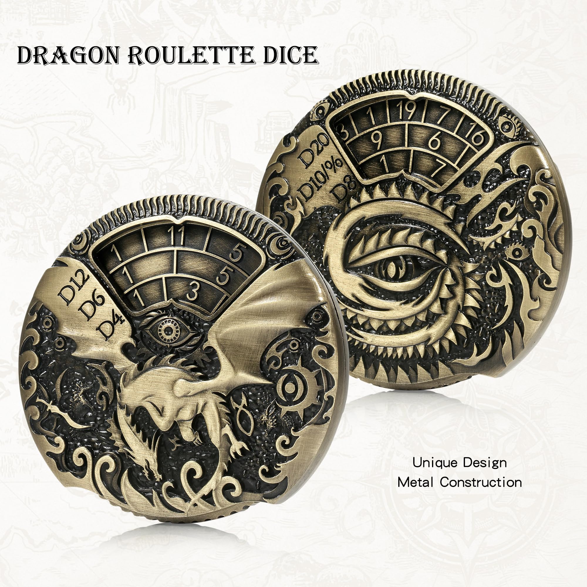 DNDND spinner dice side detail highlights weighty brass feel for improved dice control.
