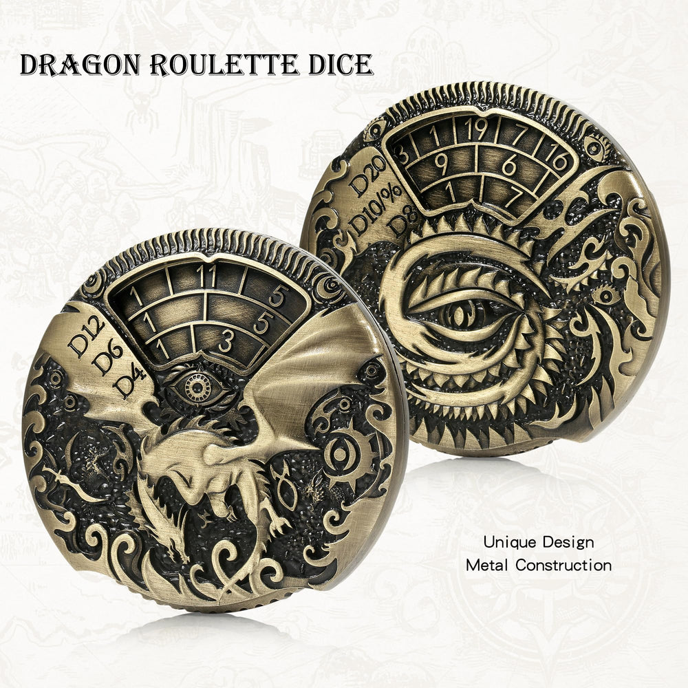 DNDND spinner dice side detail highlights weighty brass feel for improved dice control.