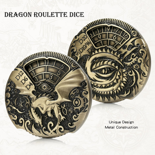 DNDND spinner dice side detail highlights weighty brass feel for improved dice control.