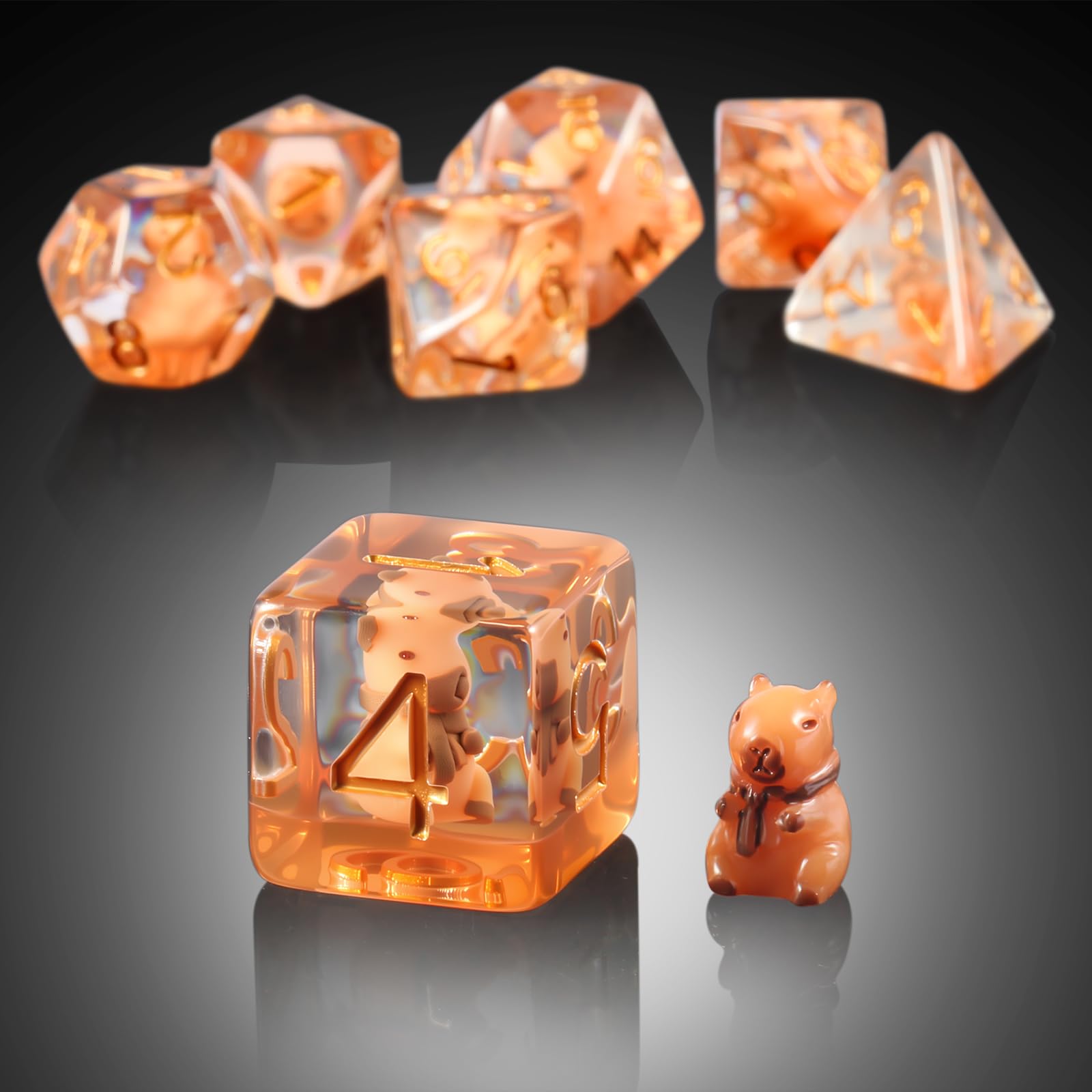 DNDND Capybara D8 dice with a capybara inside; crystal-clear readability.