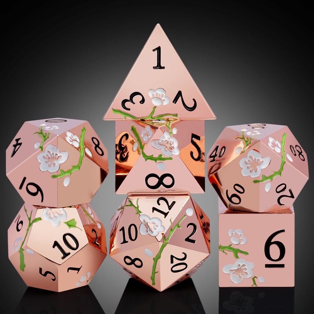 DNDND D20 and D% dice pair in gold-white floral style for varied challenges