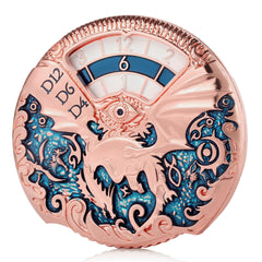 DNDND dragon roulette 7in1 dice in rose gold and teal for immersive RPG play.