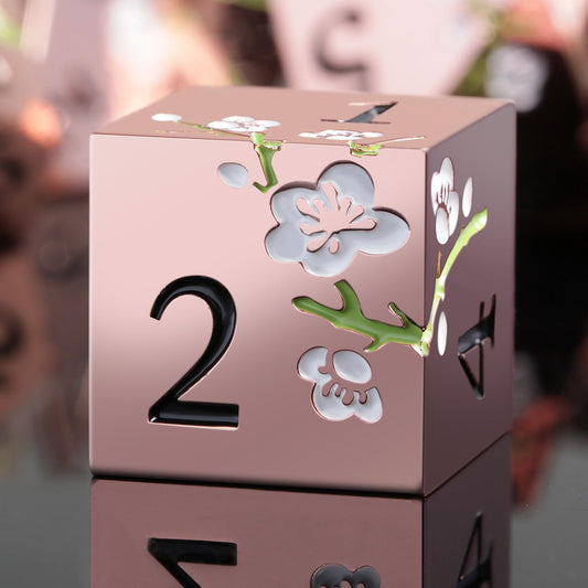 DNDND flower metal dice set with gold and white petals, ideal for tabletop RPGs