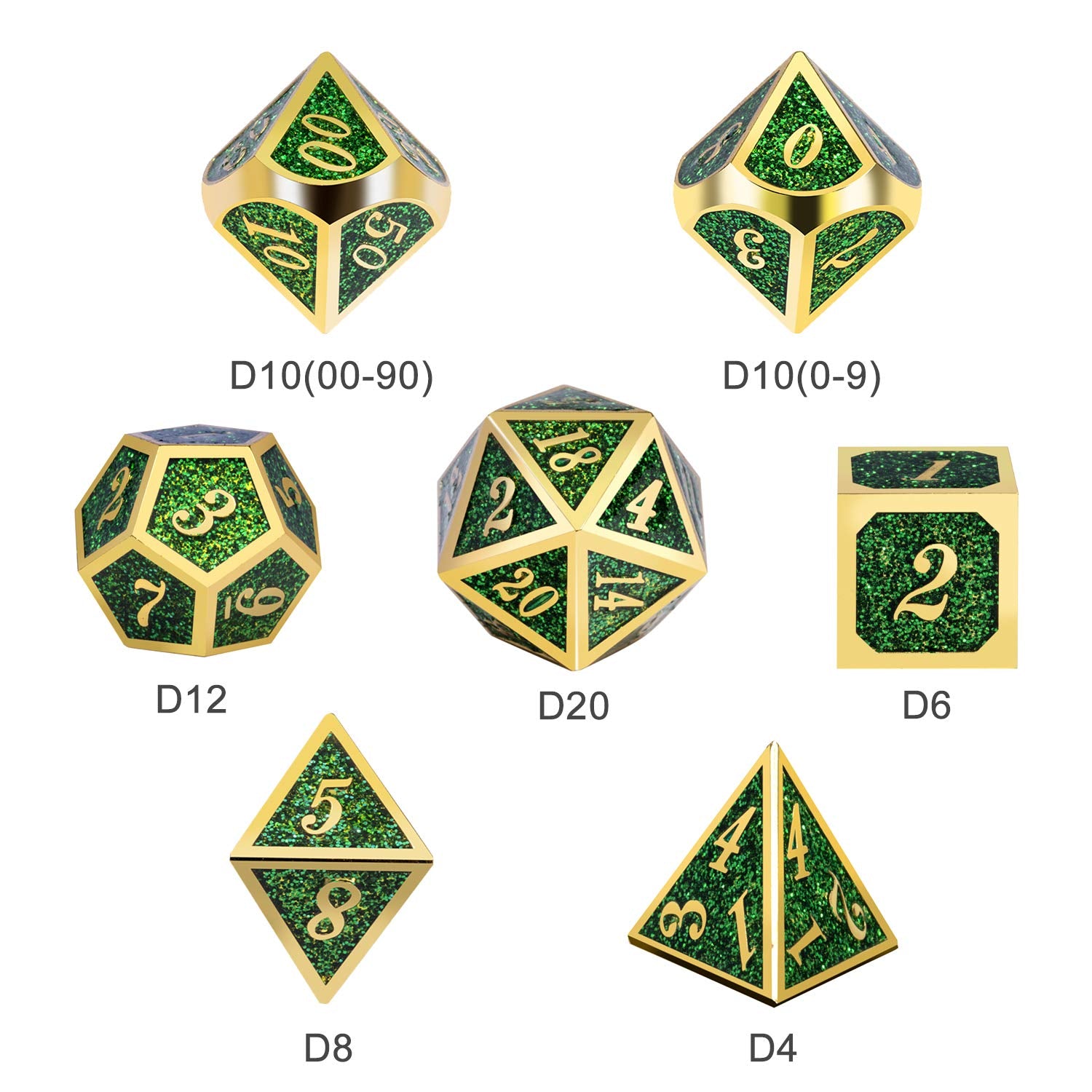 DNDND glitter green D10 dice offer crisp numerals for quick reference