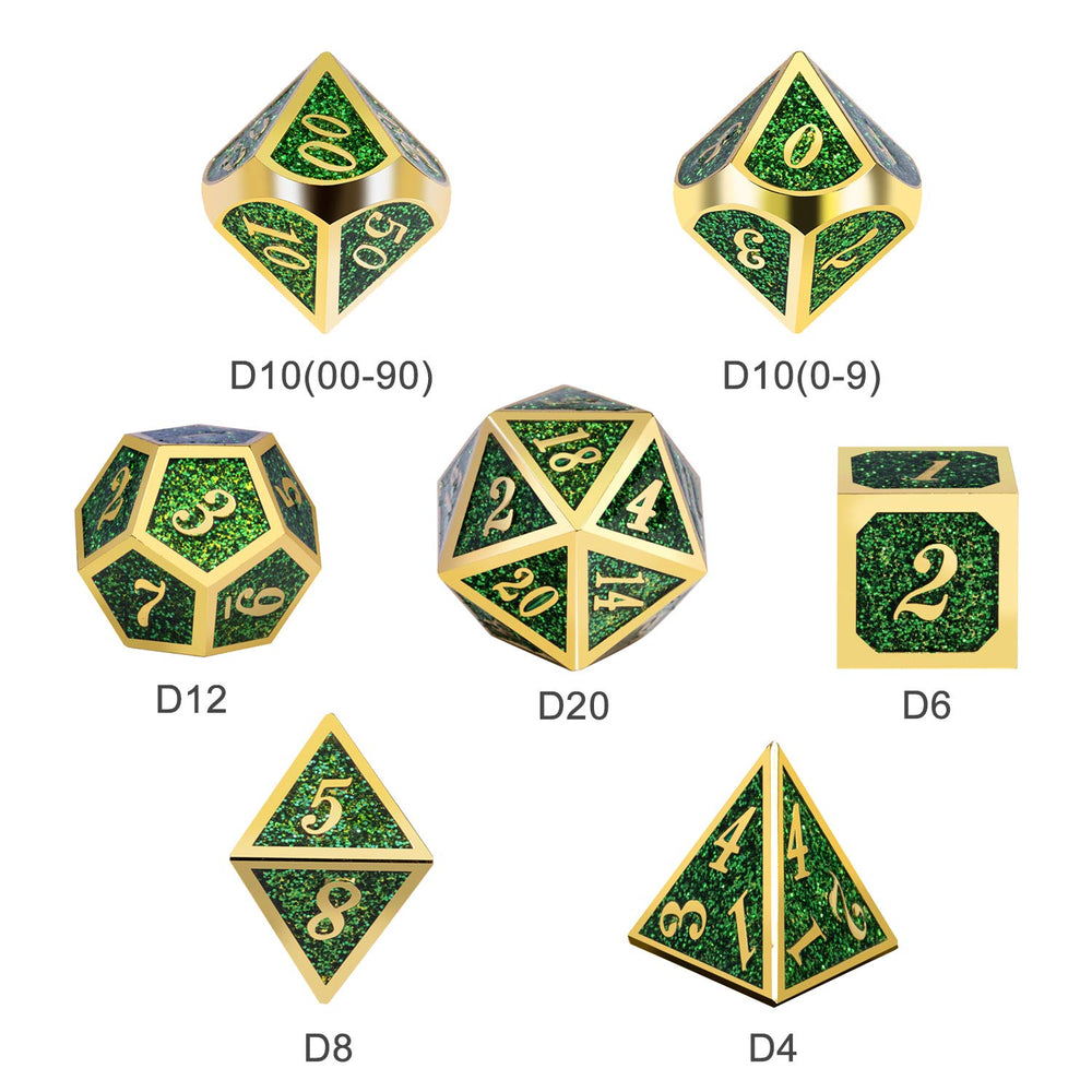 DNDND glitter green D10 dice offer crisp numerals for quick reference