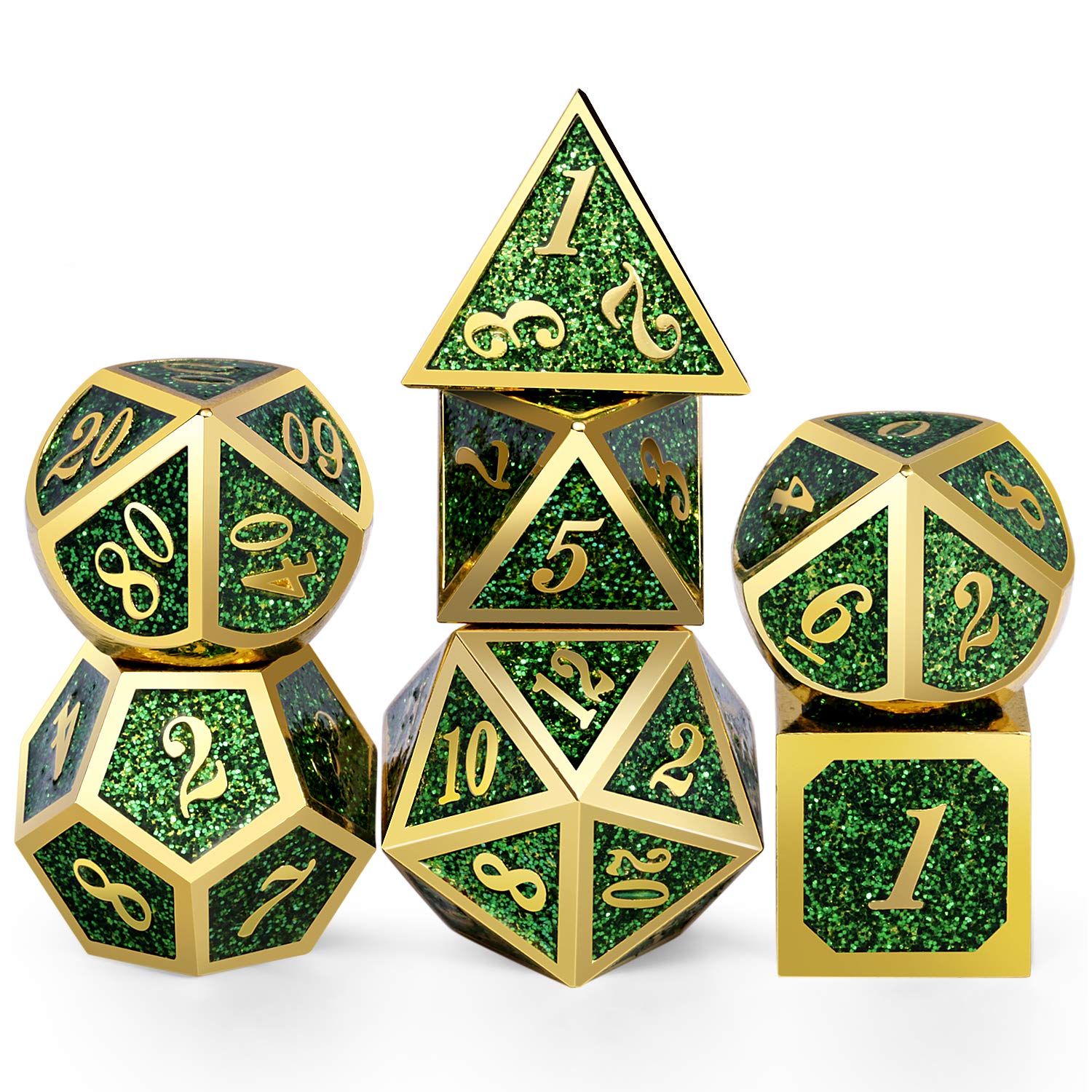 DNDND glitter green D4 dice with premium metal finish for precise rolls