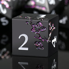 DNDND glitter purple flower dice set on the table for immersive RPG sessions.