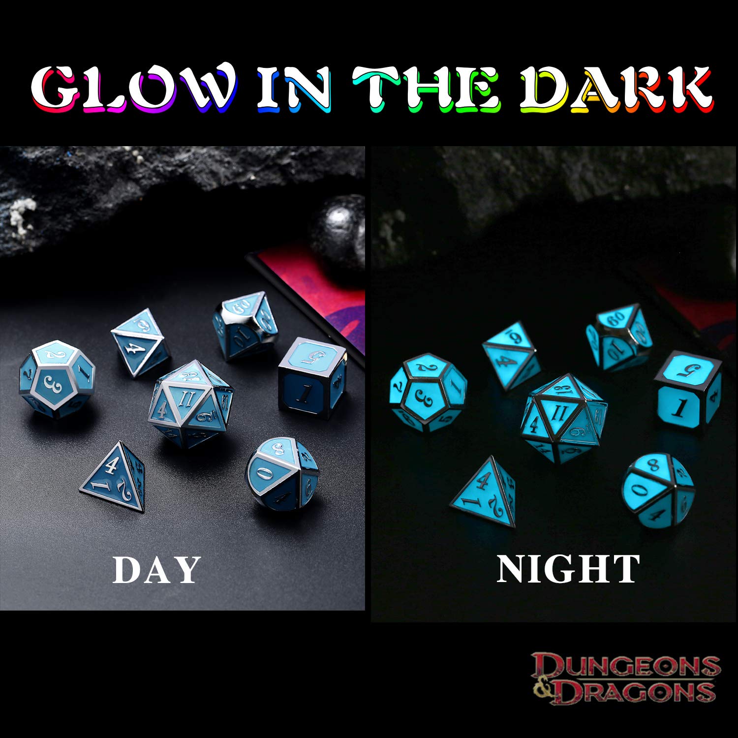 DnDnD glowing blue D20 close-up for precise, confident rolls.