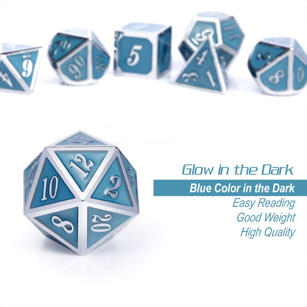 DnDnD glowing blue D6 close-up, satisfying heft for reliable rolls.