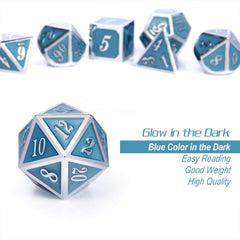 DnDnD glowing blue D6 close-up, satisfying heft for reliable rolls.