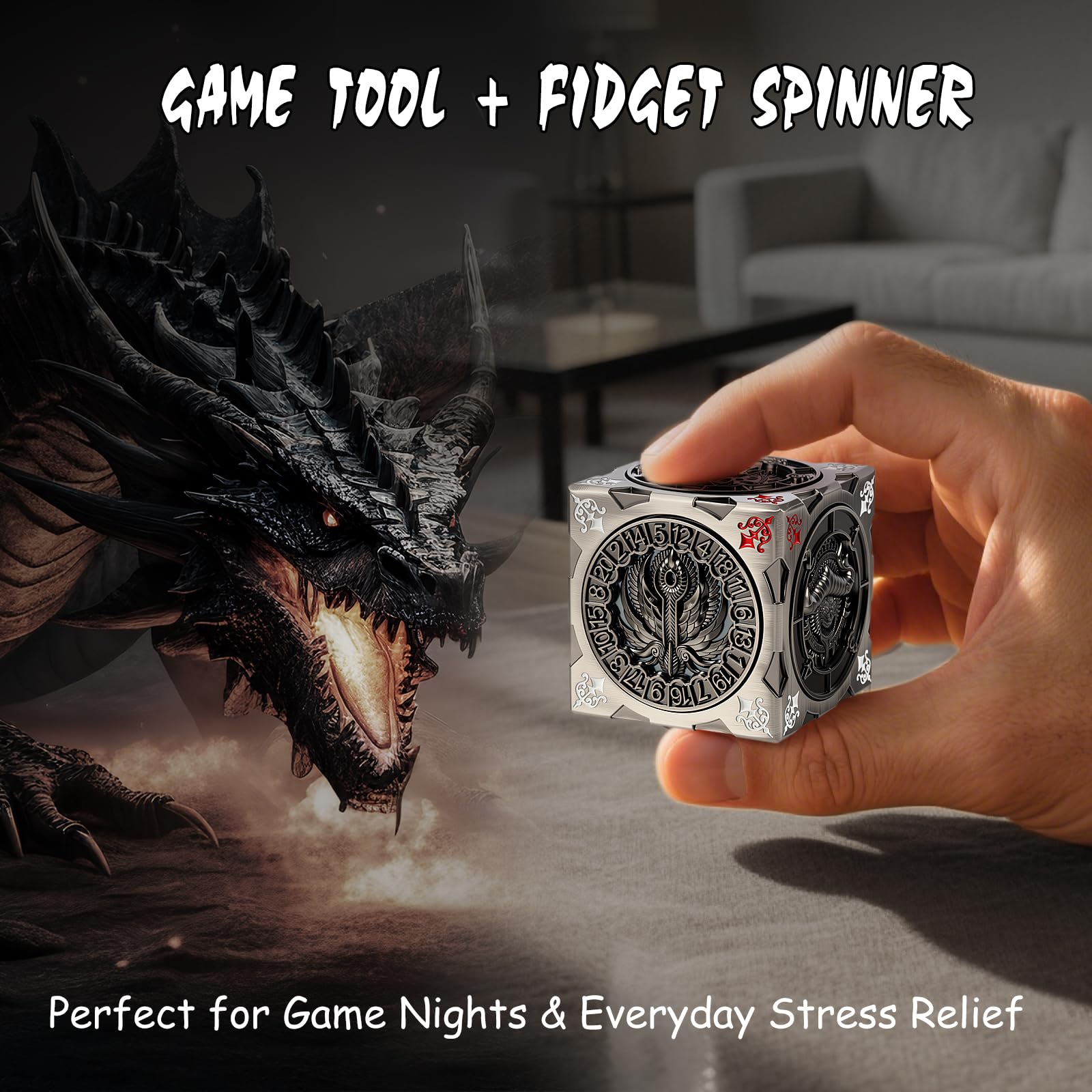 DNDND Helmed Horror face spinner cube elevates dramatic moments and momentum.