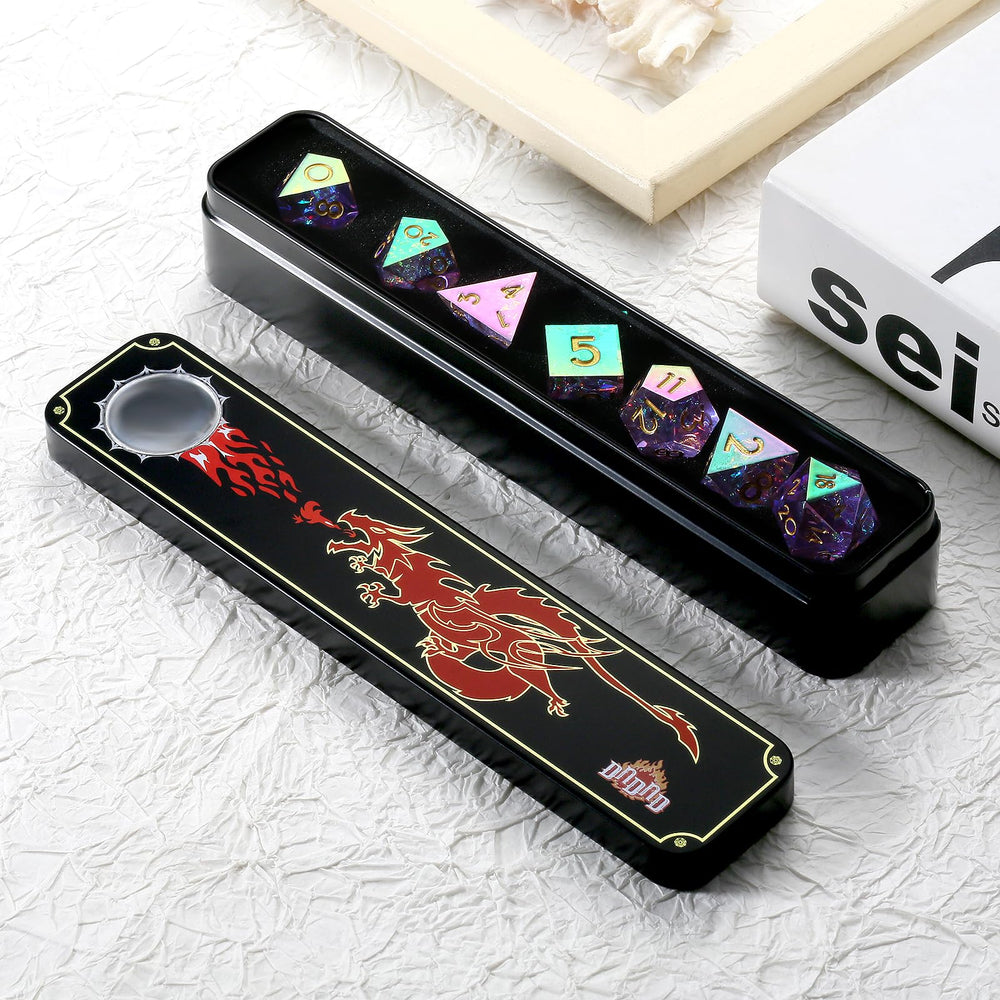 DNDND iridescent lilac D-percent dice eye-catching display piece.