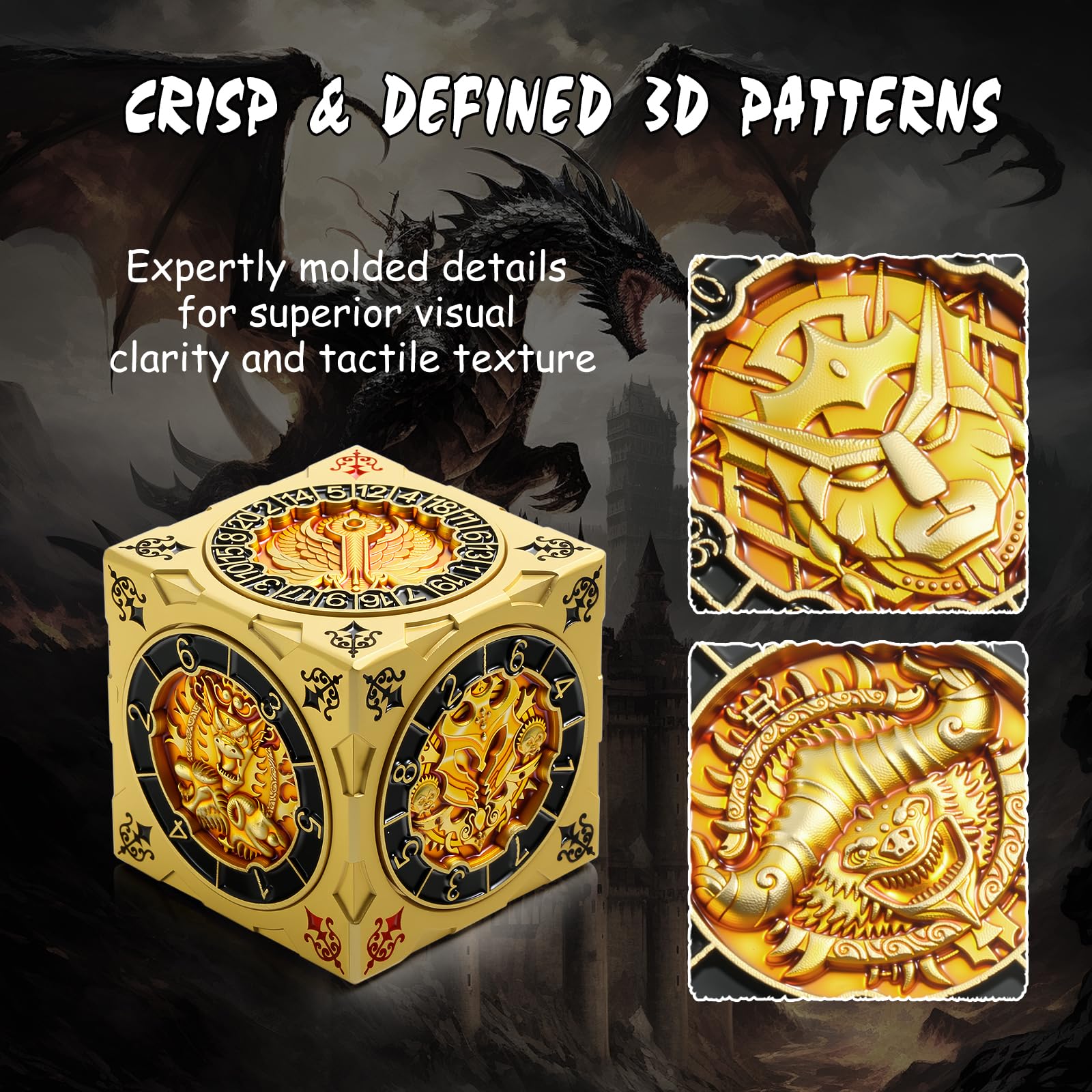 DNDND Luxury Gold Spinner Dice construction and finish close-up