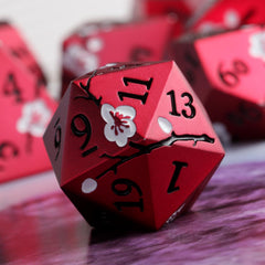 DNDND Matt Red Flower D6 die; balanced roll supports steady character progress.