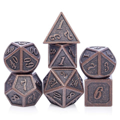DNDND metal dice set in ancient copper finish, ideal for immersive D&D sessions.