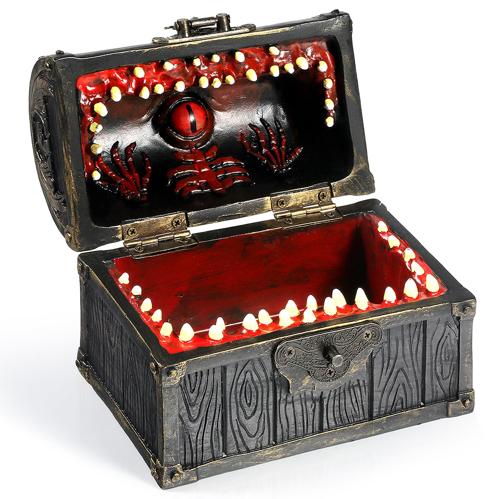 DNDND Mimic Chest front view shows treasure-inspired dice storage.