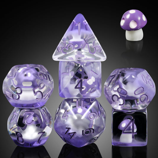 DNDND mushroom dice D4 with purple numerals for easy in-game reads.
