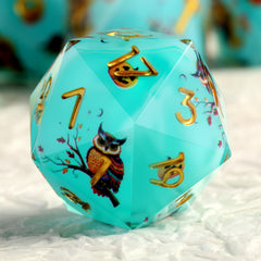 DNDND Owl Aqua Blue Dice Set for tabletop RPG adventures.
