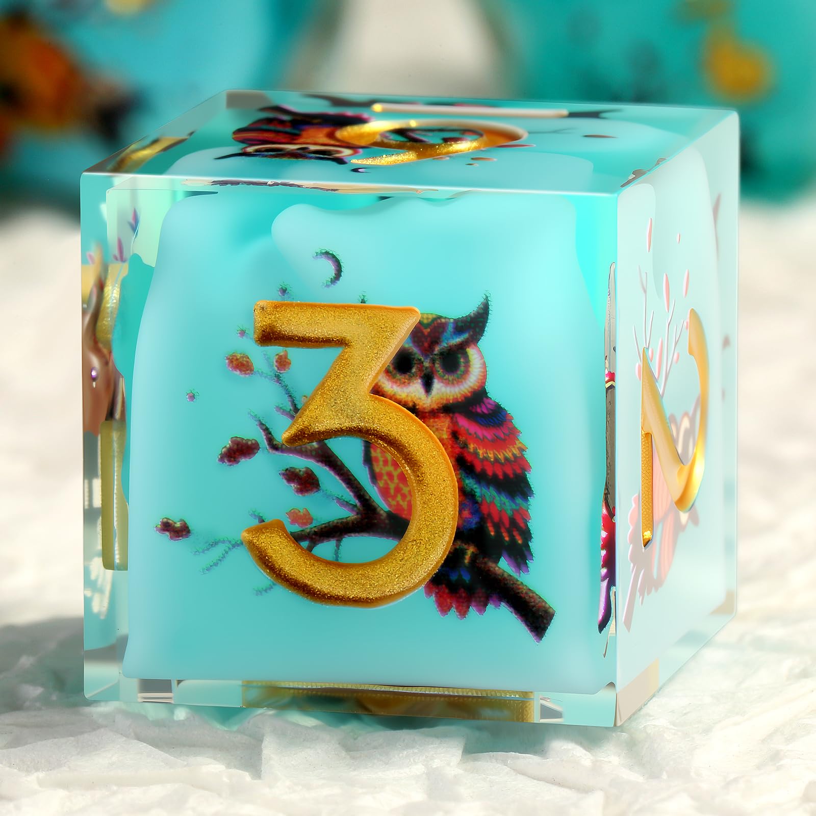 DNDND Owl-face stickers pack for customizing dice with owl designs.