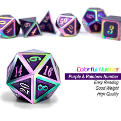 DNDND purple metal D10 die with vivid colors aiding fast readability