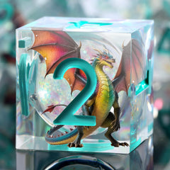 DNDND Shinny D4 die close-up showing sharp edge and aqua resin