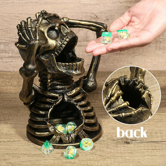 DNDND copper skull dice tower side detail highlighting durable resin for long-term use