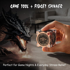 DNDND Spinner Dice Cube face engravings with Gynosphinx for mystical charm.