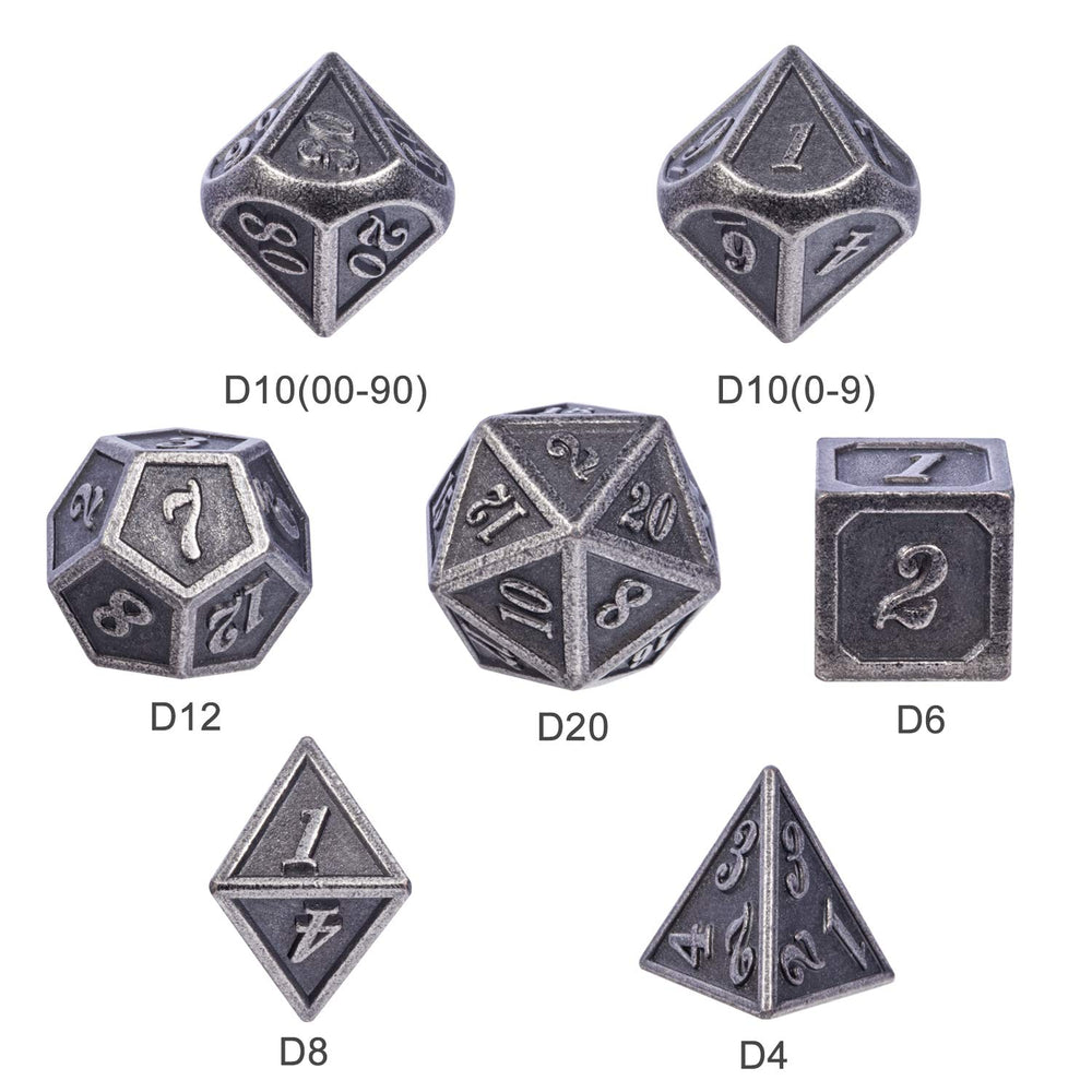 DNDND wood table RPG setup with metal dice