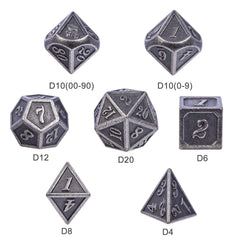 DNDND wood table RPG setup with metal dice