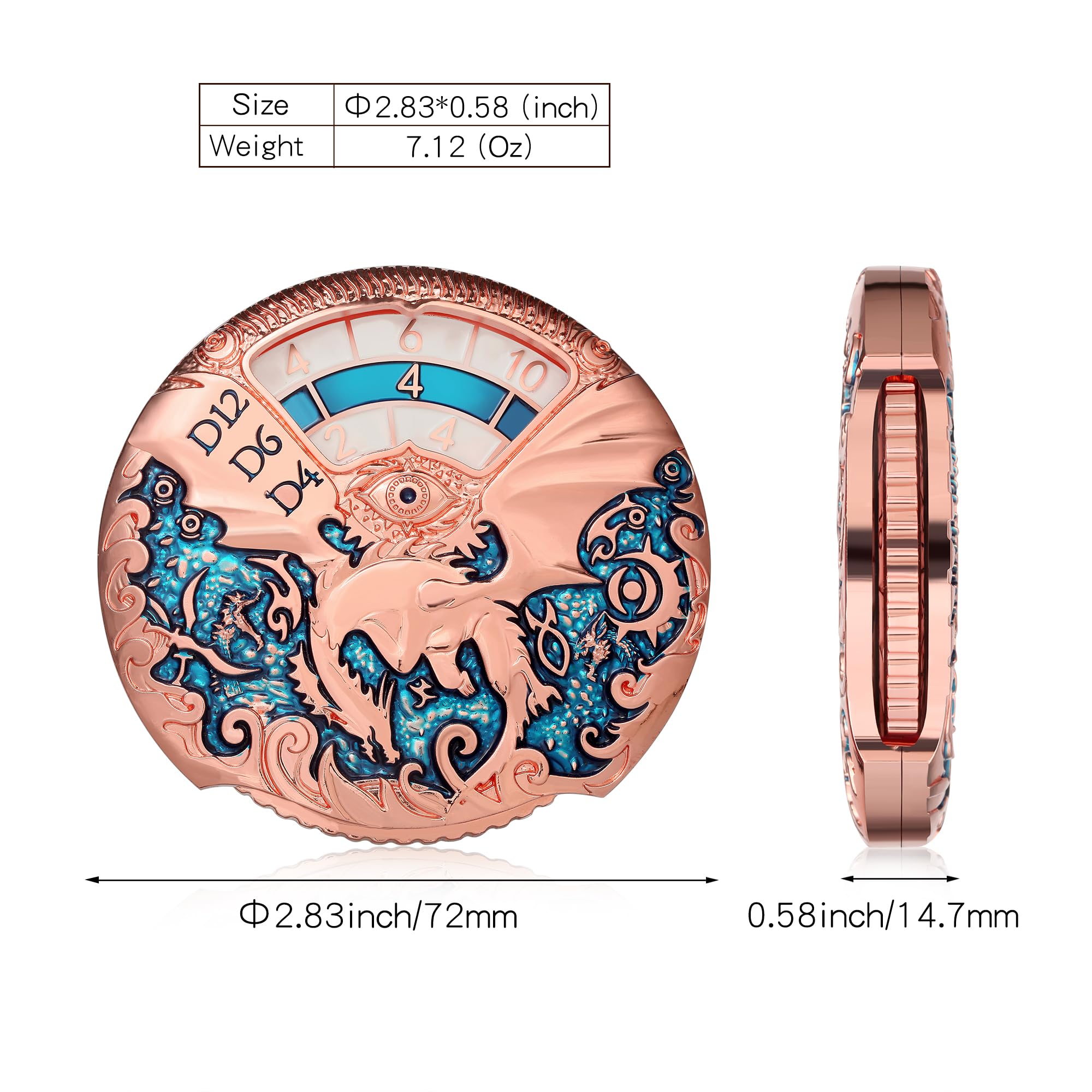 DNDND zinc-alloy dice in rose gold with premium weight for tabletop battles.