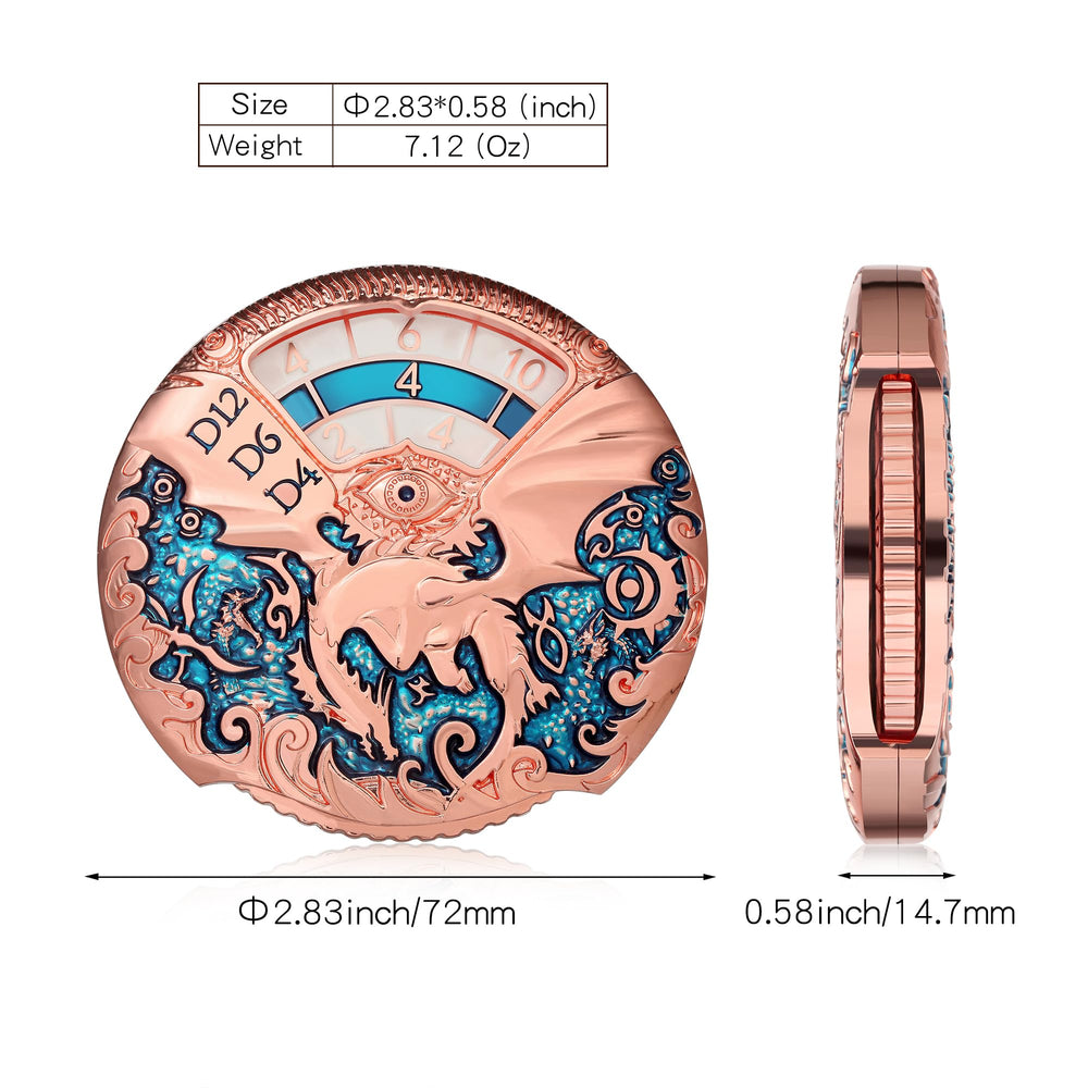 DNDND zinc-alloy dice in rose gold with premium weight for tabletop battles.