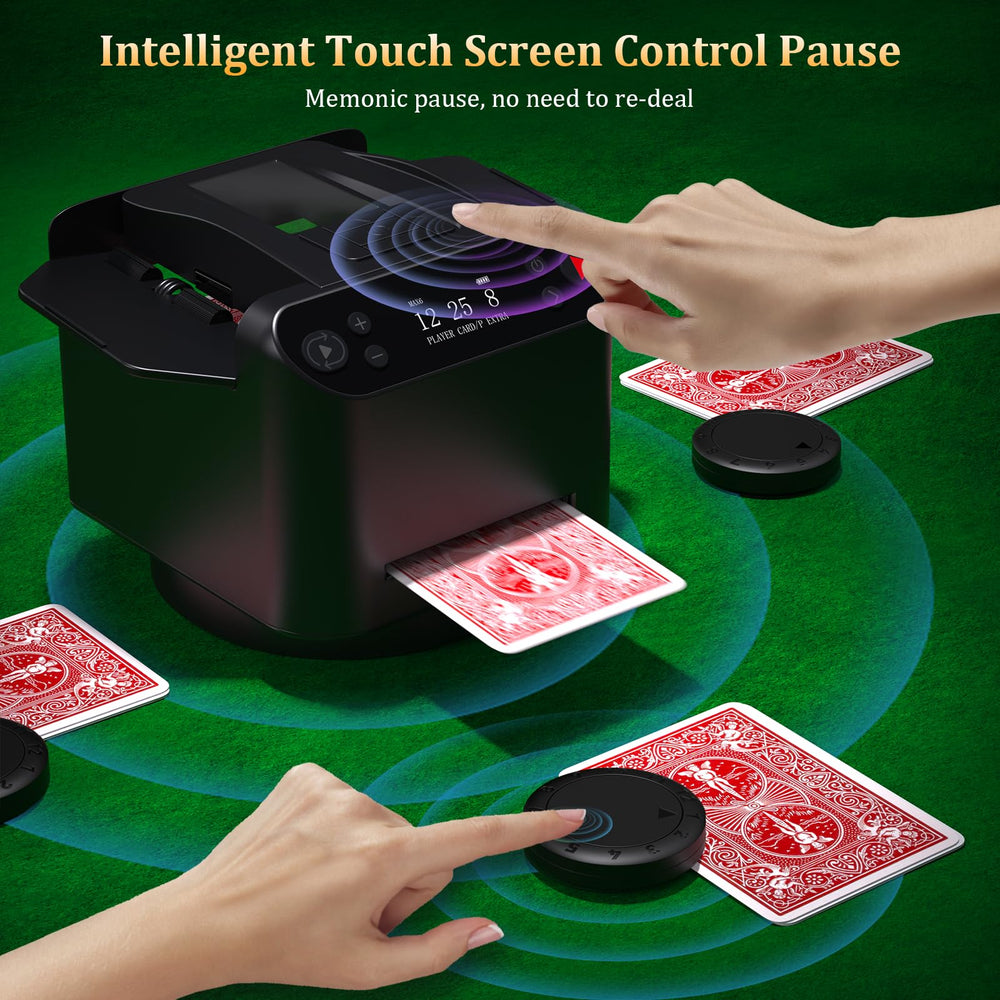 Dnin rotating deck mechanism demonstrates 360°/180° shuffling action.