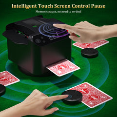 Dnin rotating deck mechanism demonstrates 360°/180° shuffling action.